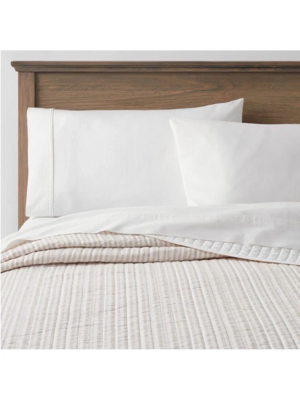 NWT Full/Queen Reversible Cotton Stripe Quilt Khaki - Threshold